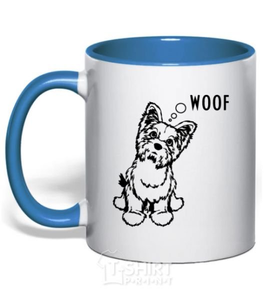 Mug with a colored handle Woof royal-blue фото