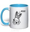 Mug with a colored handle Woof sky-blue фото