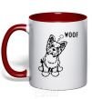 Mug with a colored handle Woof red фото