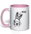 Mug with a colored handle Woof light-pink фото