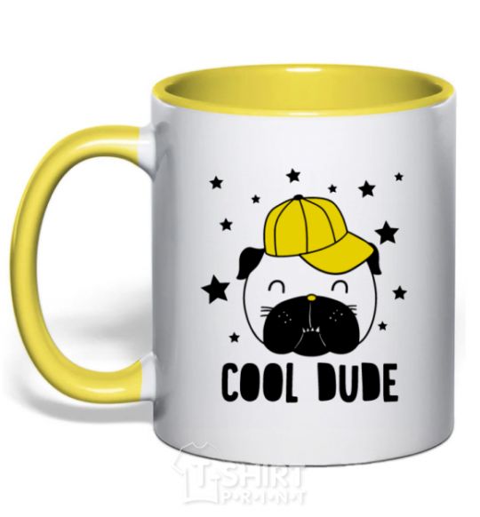 Mug with a colored handle Cool dude yellow фото