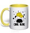 Mug with a colored handle Cool dude yellow фото