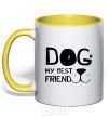 Mug with a colored handle Dog my best friend yellow фото