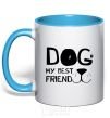 Mug with a colored handle Dog my best friend sky-blue фото