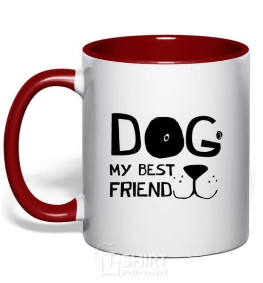 Mug with a colored handle Dog my best friend red фото