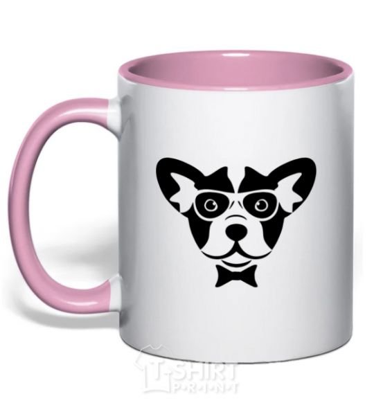 Mug with a colored handle Doggie light-pink фото