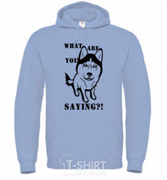 Men`s hoodie What are you saying sky-blue фото