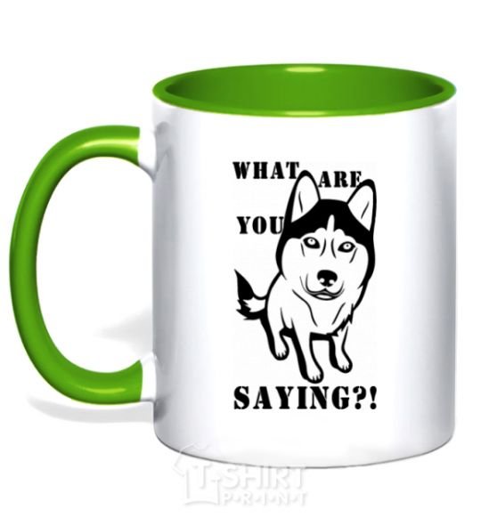 Mug with a colored handle What are you saying kelly-green фото