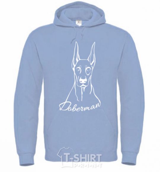 Men`s hoodie Doberman White sky-blue фото