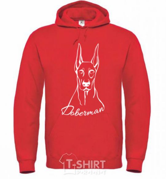 Men`s hoodie Doberman White bright-red фото