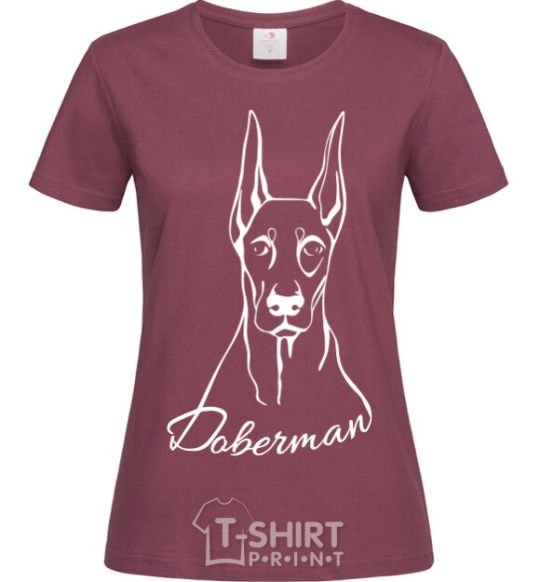 Women's T-shirt Doberman White burgundy фото