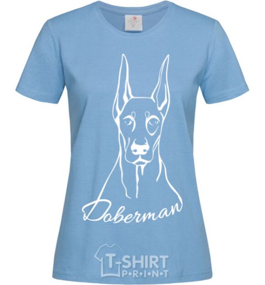 Women's T-shirt Doberman White sky-blue фото