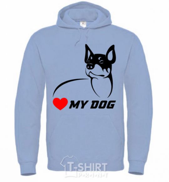 Men`s hoodie Love my dog sky-blue фото