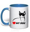 Mug with a colored handle Love my dog royal-blue фото