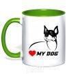Mug with a colored handle Love my dog kelly-green фото