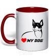 Mug with a colored handle Love my dog red фото