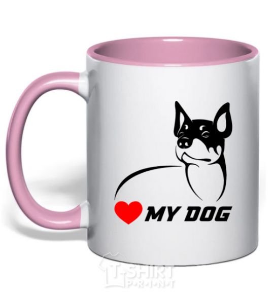 Mug with a colored handle Love my dog light-pink фото