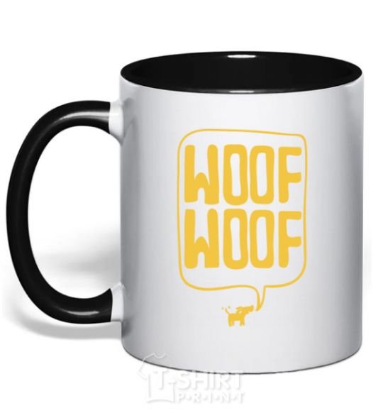 Mug with a colored handle Woof woof black фото