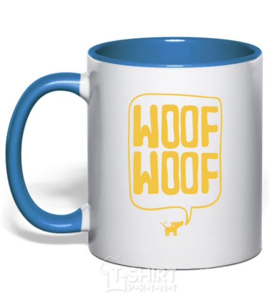 Mug with a colored handle Woof woof royal-blue фото