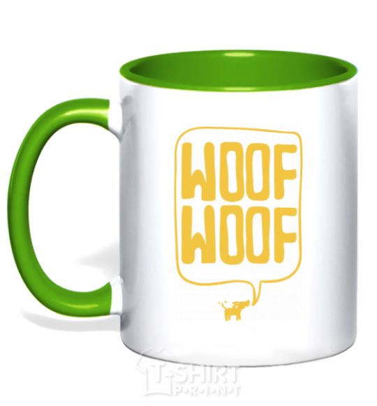 Mug with a colored handle Woof woof kelly-green фото