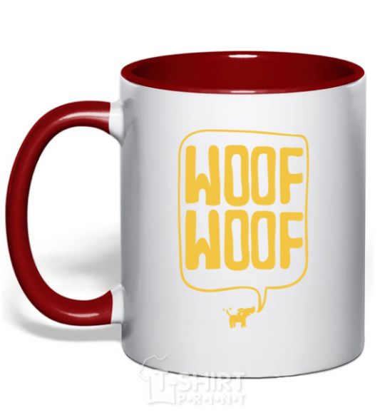 Mug with a colored handle Woof woof red фото