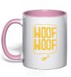 Mug with a colored handle Woof woof light-pink фото
