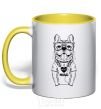 Mug with a colored handle I woof music yellow фото