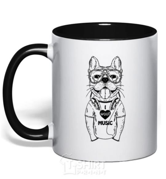 Mug with a colored handle I woof music black фото