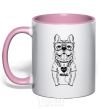 Mug with a colored handle I woof music light-pink фото