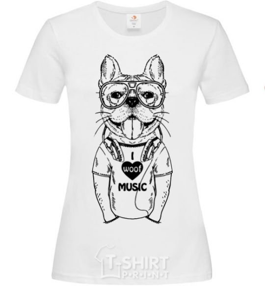 Women's T-shirt I woof music White фото