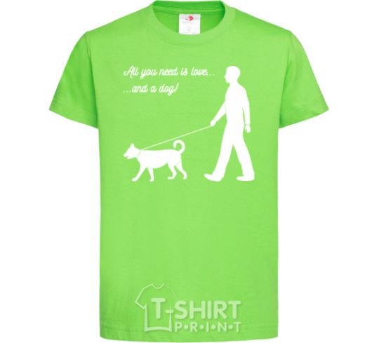 Kids T-shirt All you need is love and dog orchid-green фото