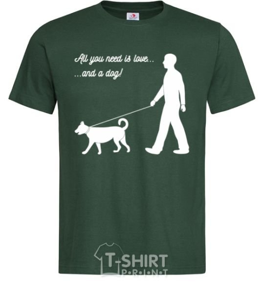 Мужская футболка All you need is love and dog Темно-зеленый фото
