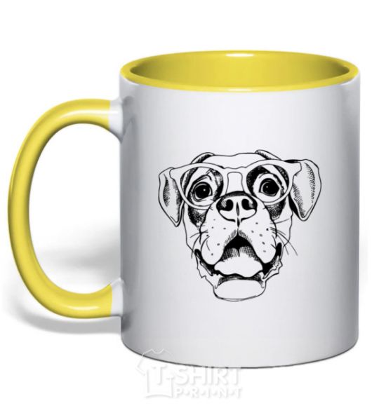 Mug with a colored handle Rottweiler yellow фото