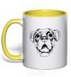 Mug with a colored handle Rottweiler yellow фото