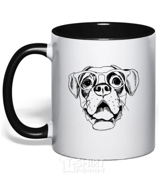 Mug with a colored handle Rottweiler black фото