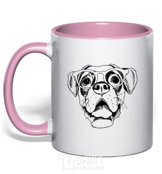 Mug with a colored handle Rottweiler light-pink фото