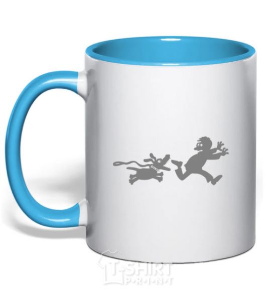 Mug with a colored handle Favorite dog sky-blue фото