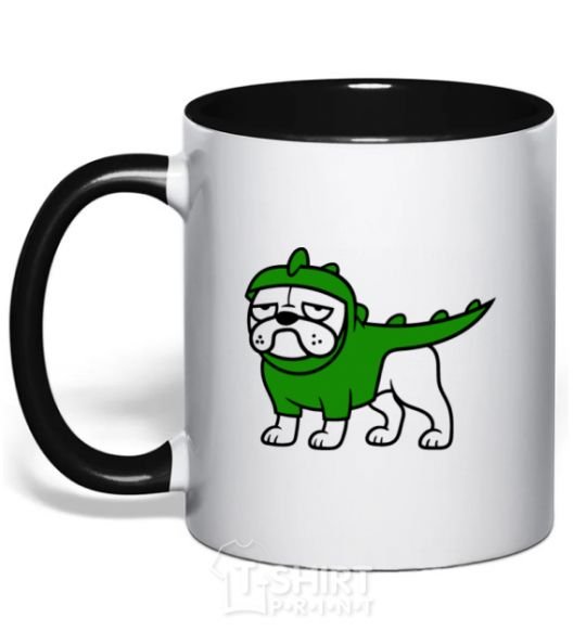 Mug with a colored handle Pug Dino black фото
