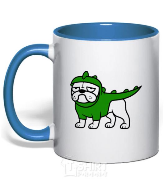 Mug with a colored handle Pug Dino royal-blue фото
