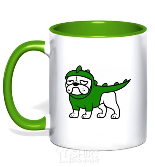 Mug with a colored handle Pug Dino kelly-green фото
