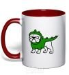 Mug with a colored handle Pug Dino red фото
