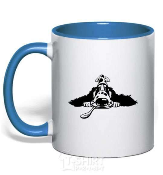 Mug with a colored handle English spaniel royal-blue фото