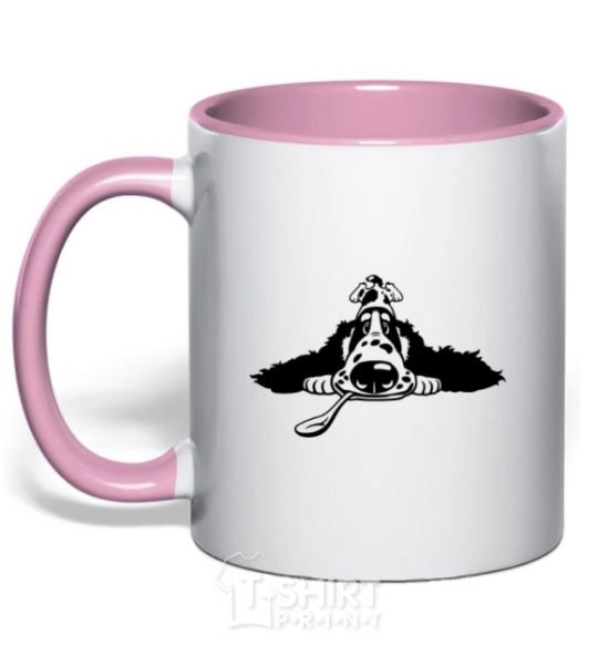 Mug with a colored handle English spaniel light-pink фото