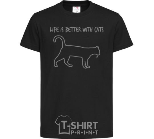 Kids T-shirt Life is better with a cat black фото