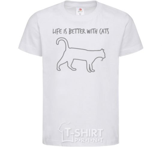 Kids T-shirt Life is better with a cat White фото