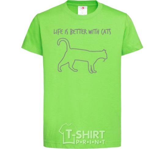 Kids T-shirt Life is better with a cat orchid-green фото