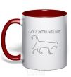 Mug with a colored handle Life is better with a cat red фото