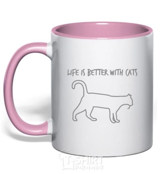 Mug with a colored handle Life is better with a cat light-pink фото