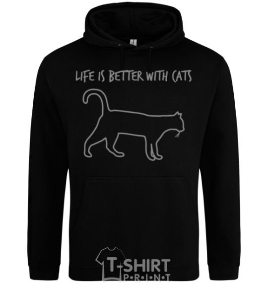 Мужская толстовка (худи) Life is better with a cat Черный фото