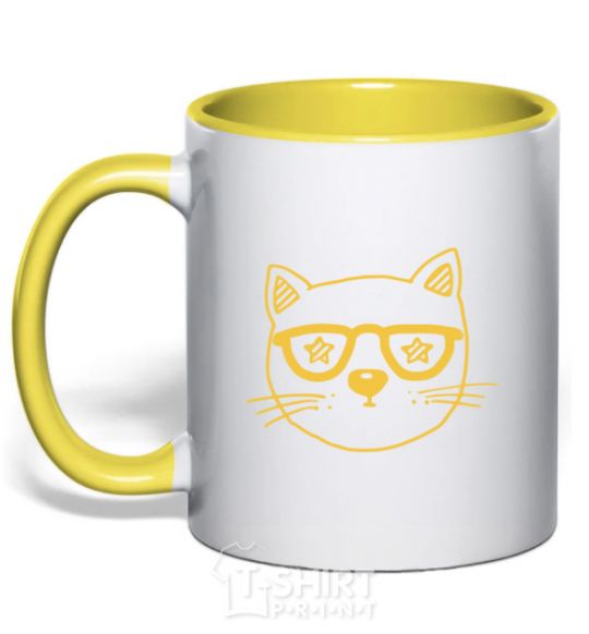 Mug with a colored handle Starcat yellow фото